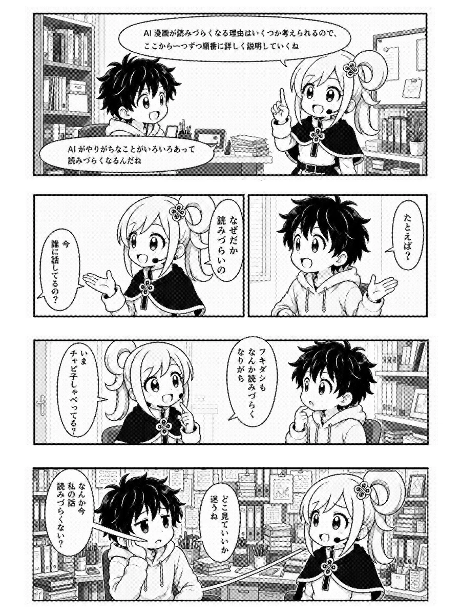 漫画『AI漫画って読みづらいですよね』2ページ目