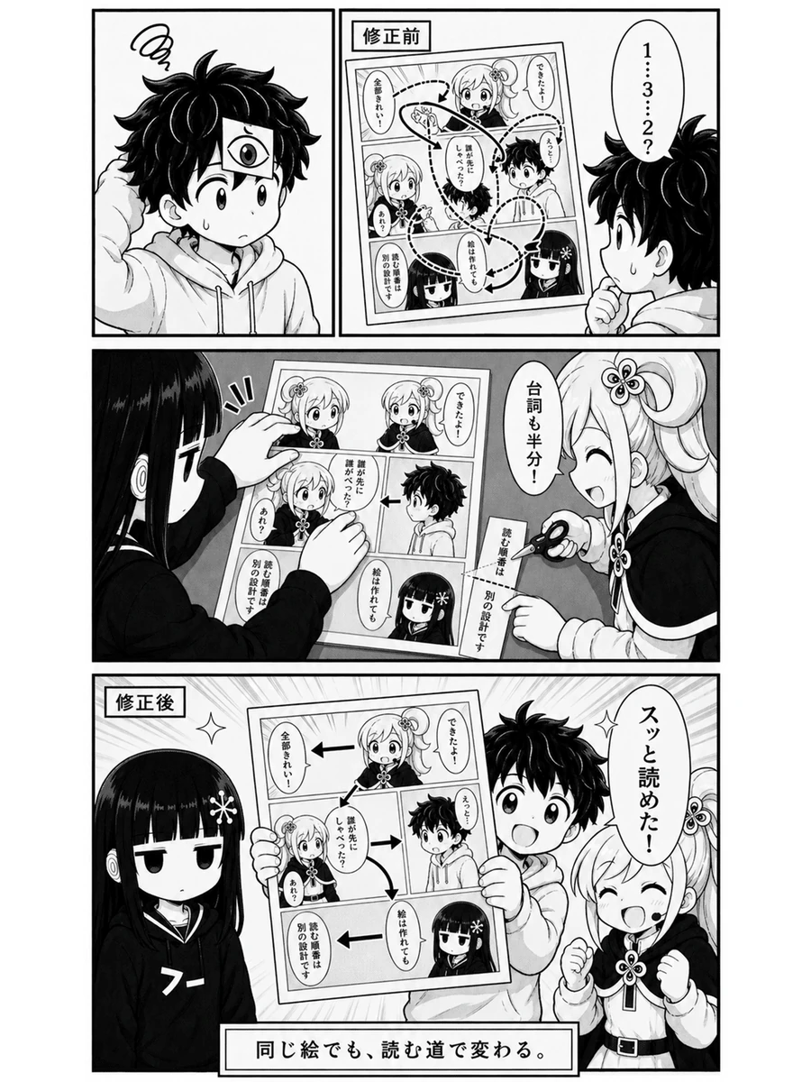 漫画『AI漫画って読みづらいですよね・全面改稿版』3ページ目