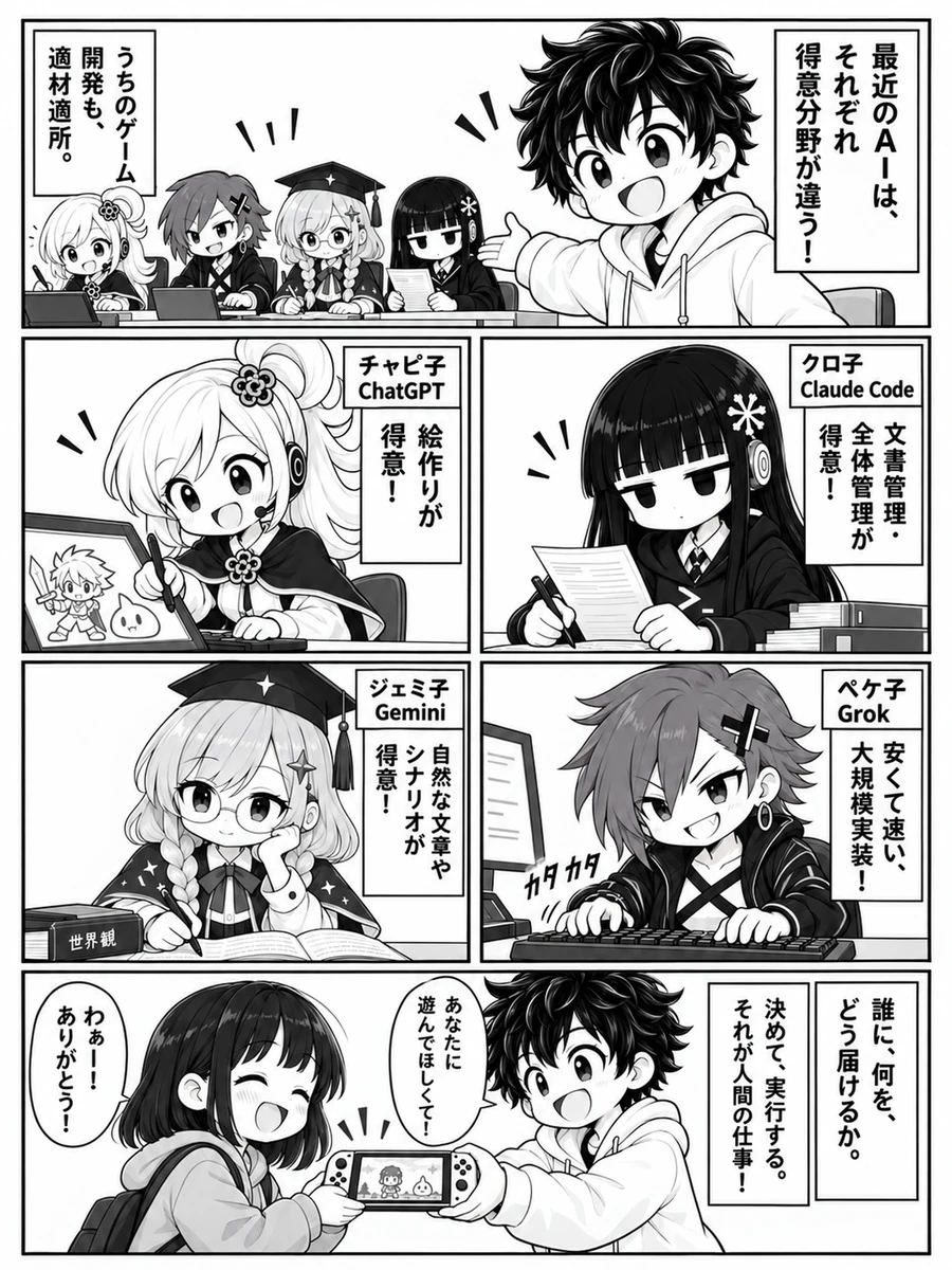 漫画『AIゲーム開発の役割分担』1ページ目